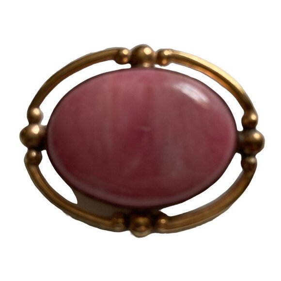 Vintage Uncas 10K Gold Filled Brooch Pink Oval Stone Romantic Signed - Picture 9 of 9